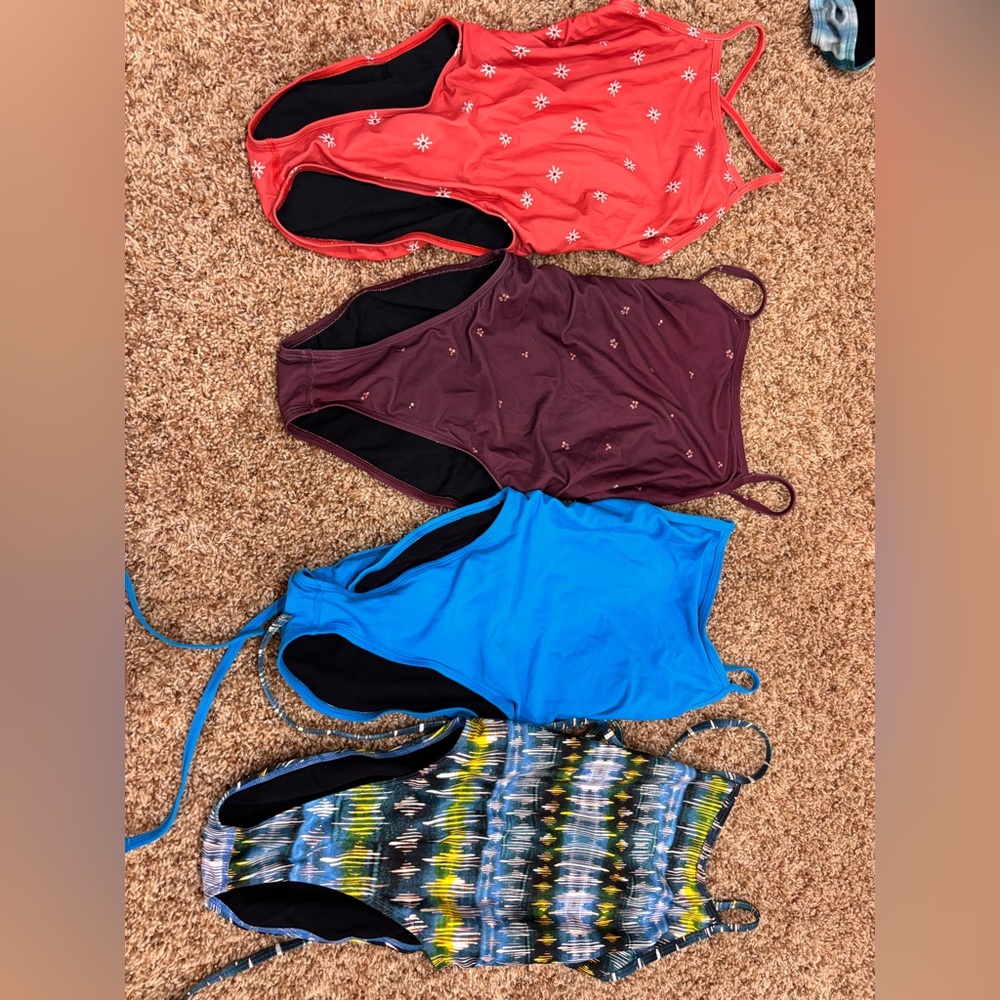 LOT OF JOLYN ONE PIECE SUITS. 2 fixed back and 2 tie back suits